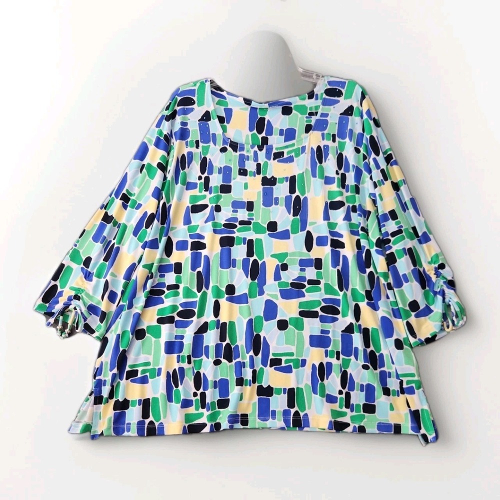 Allison Daley Plus‎ Colorful Blouse Abstract Womens Sz 3X Embellished Artist NWT